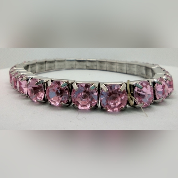 Fashion Rosey Pink Rhinestones Stretchy Tennis Bracelet - Picture 1 of 4